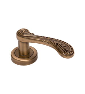 Amyra on Round Rose Antique  Brass Door Lever Handle Classic on Rose