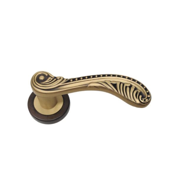 Amyra on Round Rose Antique Gold   Brass Door Lever Handle Classic on Rose