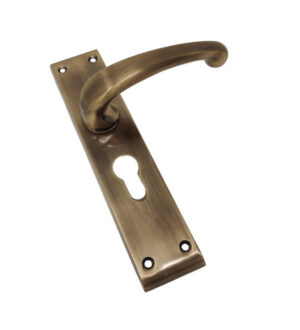 Gamma Anitque Brass Door Lever Handle Contemporary on Plate