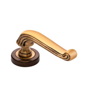 Gemini on Round Rose Antique Gold   Brass Door Lever Handle Classic on Rose