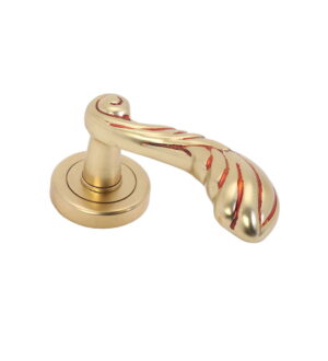 Jahanara on Round Rose Royal Gold   Brass Door Lever Handle Classic on Rose