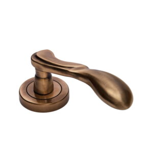 Lexa on Round Rose Antique   Brass Door Lever Handle Classic on Rose