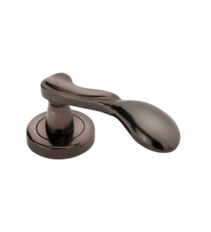 Lexa on Round Rose Black Matt   Brass Door Lever Handle Classic on Rose