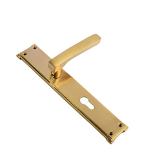 Mariya Gold Stain Brass Door Lever Handle Contemporary on Plate