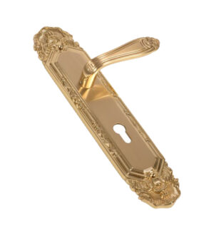 Mumtaz Gold Stain Brass  Door Lever Handle Classic on Plate