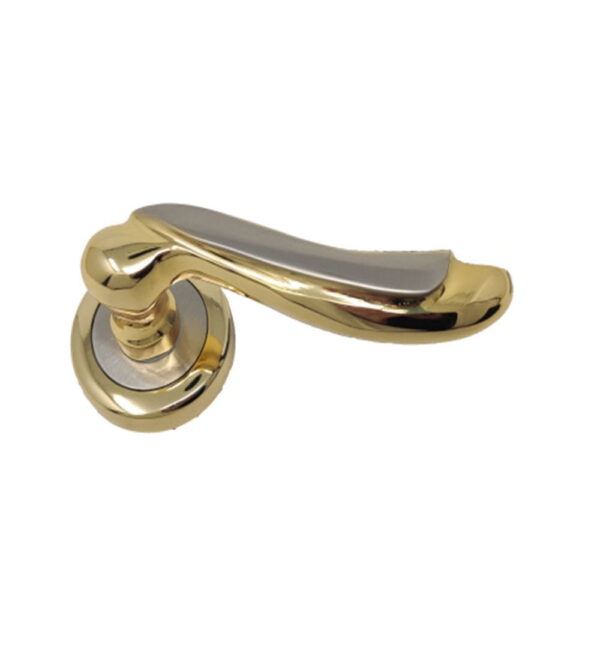 Pluto on Round Rose Satin Nickel Gold Brass Door Lever Handle Contemporary on Rose