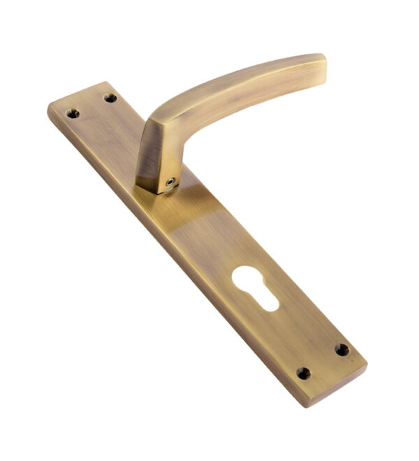 Poncho Antique Brass   Door Lever Handle Contemporary on Plate