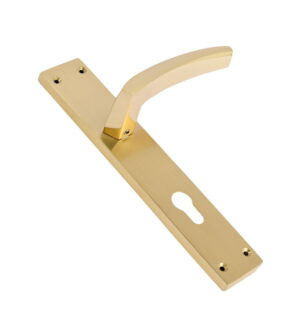 Poncho Gold Stain Brass Door Lever Handle Contemporary on Plate