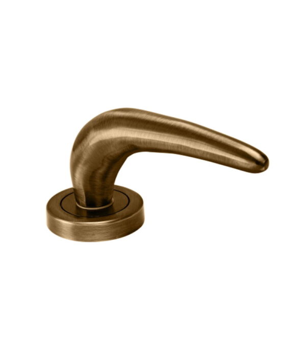 Rondo on Round Rose  Antique  Brass Door Lever Handle Contemporary on Rose