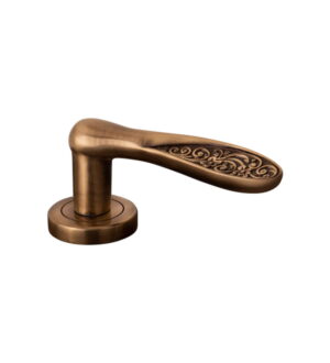 Volga on Round Rose Antique Brass Matt   Door Lever Handle Classic on Rose