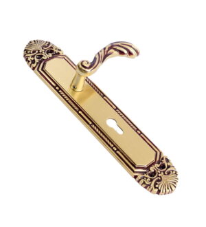 Roshanara Royal Gold Brass  Door Lever Handle Classic on Plate