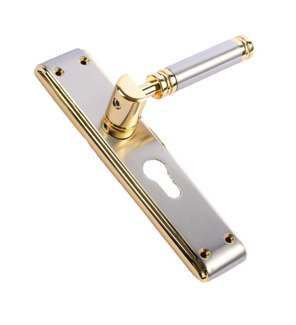 Tatvam Satin Nickel Gold Brass Door Lever Handle Contemporary on Plate