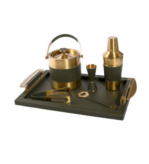 Bar Tray Set Emerald Green  Brass